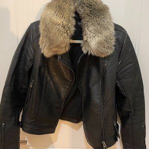 TopShop Leather Jacket with Faux Fur Collar